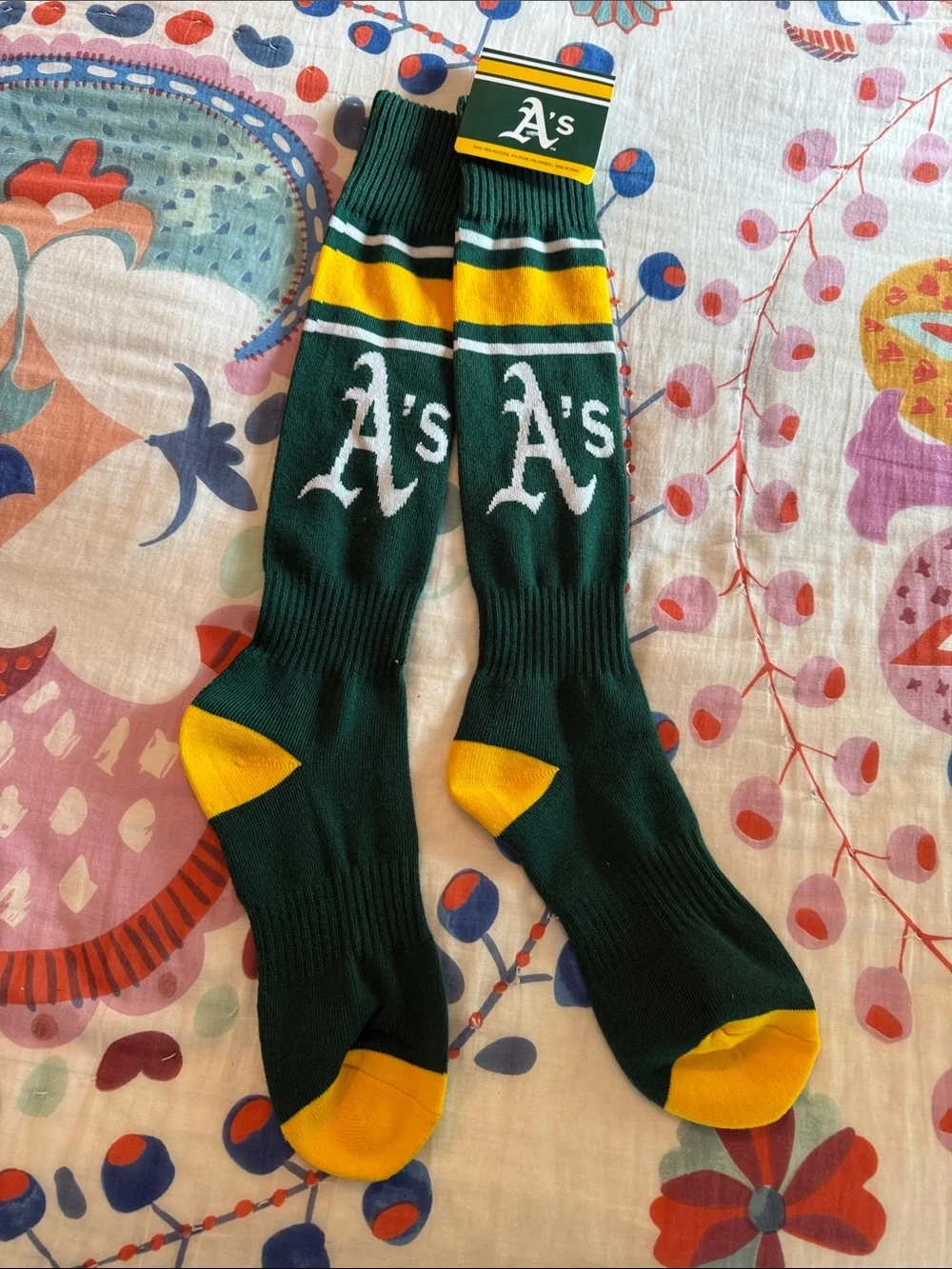 New Oakland A's Green & Yellow Athletic Stretch Crew Long Socks